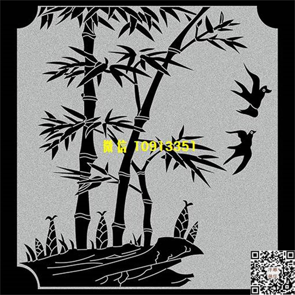 精雕图237竹子鸟栏板精雕图线雕图线条图单线铣底图_电脑雕刻plt文泰矢量图精雕图浮雕图